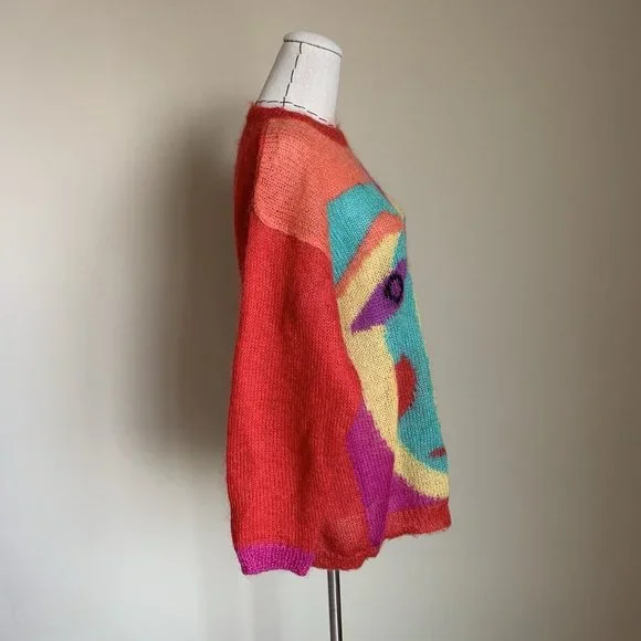 Vintage 80s Renee Tener For Jeanne Pierre Mohair Picasso Art Graphic Sweater M - Picture 8 of 12